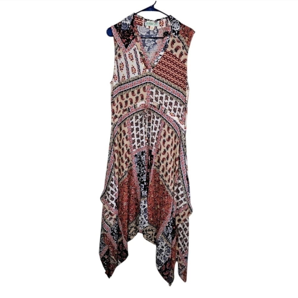 Francesca's Collections Asymmetrical Patchwork Dress - Red, Black, White - Picture 8 of 10